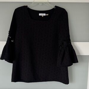 Calvin Klein Black Textured Blouse with Bell Sleeves